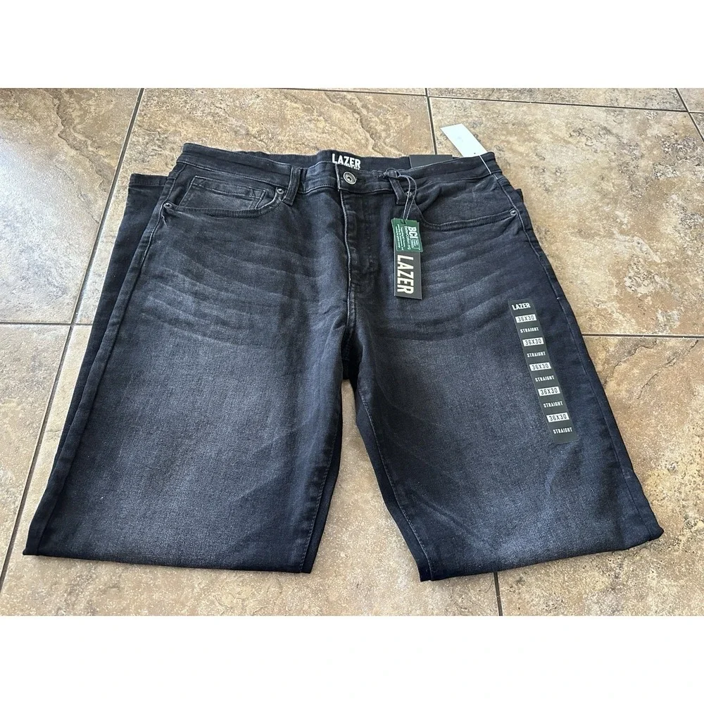 LAZER BRAND BLACK 36X30 straight FIT STRETCH JEANS MENS NWT